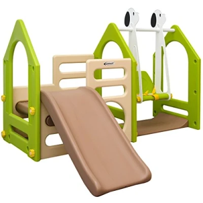 Afbeelding van kinderspeelhuisje met schuifschommel 155x135cm speeltoren klimmen huis plastic