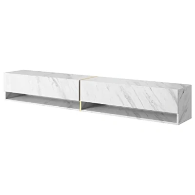 Afbeelding van Selsey MIRRGO TV kast 200 cm wit marmer met gouden inzetstuk