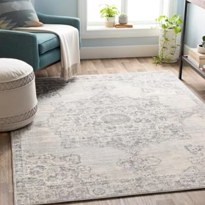Afbeelding van SURYA Vloerkleed Woonkamer, Slaapkamer Vintage Oosters Tapijt LOLA Grijs/Ivoor 130x180 cm