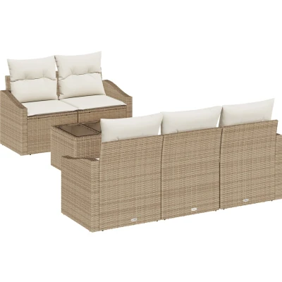 Afbeelding van vidaXL 6 delige Tuin Sofaset met Kussens Beige Poly Rattan