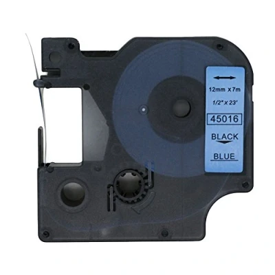 Afbeelding van BROVACS 1 verpakking zwarte op blauwe labeltape compatibel met DYMO D1 45016 12 mm 1/2 inch OPA2216