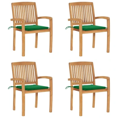 Afbeelding van Tuinstoelen stapelbaar 4 st met kussens massief teakhout