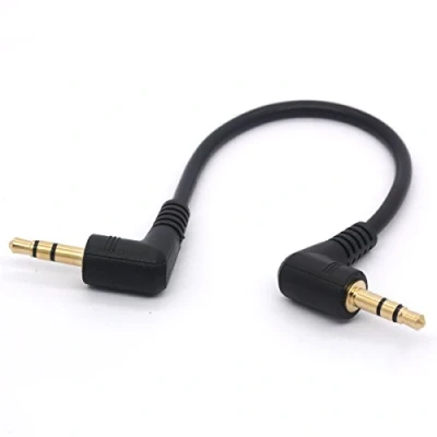 Afbeelding van 3,5 mm AUX stereo audiokabel mannelijk 90 graden gebogen aan elk uiteinde verguld voor auto 3 polig TRS