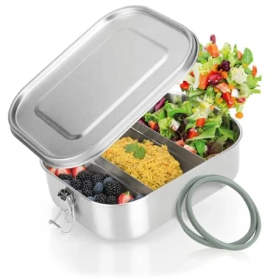 Afbeelding van Robin Goods® Lunchbox van roestvrij staal, voedselopslagcontainer met afneembare scheidingswand, lekvrij door siliconen afdichting, 1400 ml (1 stuk, ml)