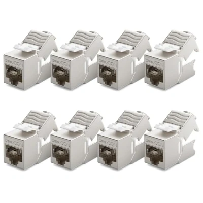 Afbeelding van deleyCON 8 x CAT6a MINI Keystone Jack Module Patchkabel Netwerkkabel Connector 30 mm (3 cm) Lange Afscherming STP RJ45 Netwerkstekker Patchpaneel Ondersteuning voor Extension