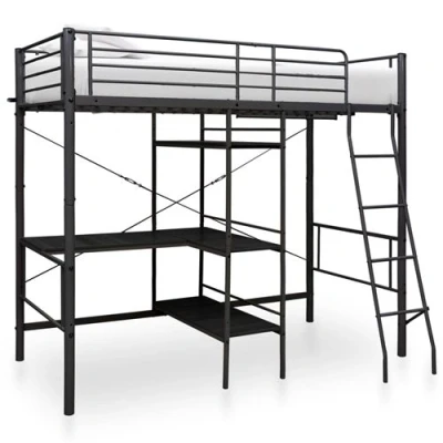 Afbeelding van vidaXL Stapelbedframe met tafel metaal zwart 90x200 cm