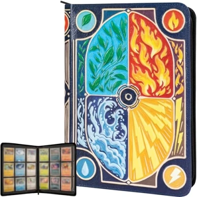 Afbeelding van 3D Verzamelmap voor Pokemon Schitterend Elementaal Ontwerp in PU Leer met Rits Kaartenmap 9 Pocket 360 Kaarten. Groot Card Binder Kaarten TCG