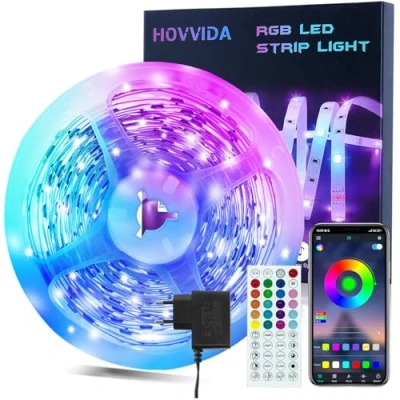 Afbeelding van HOVVIDA ledstrip, 10 m, RGB 5050 30 leds/meter, app en afstandsbediening, 300 leds, muziekmodus, timermodus, led voor slaapkamer, woonkamer, keuken, bar, feest