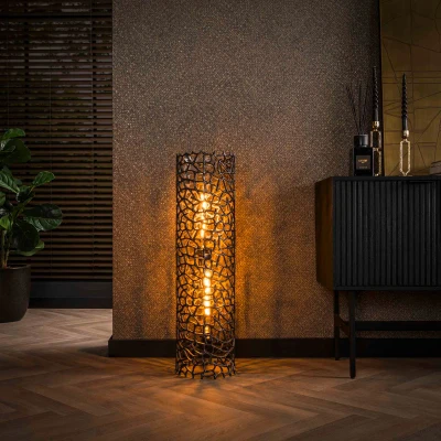 Afbeelding van Boyd vloerlamp Ø25 cm weaver cylinder L zwart nikkel
