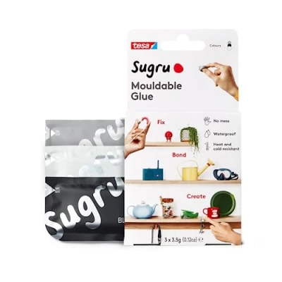 Afbeelding van Sugru kneedbare lijm van tesa, 3 pack (3 x 3,5 g) in zwart, wit en grijs