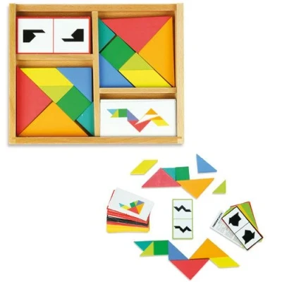 Afbeelding van Vilac Tangram Battle Multicolor 2 spellen, +100 kaarten en 4 moeilijkheidsniveaus Snelheidsspel Van 1 tot spelers Houten bordspel Vanaf 5 jaar 6061