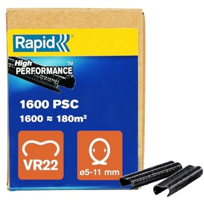 Image de Rapid VR22 Agrafes à Grillage en Acier Galvanisé &amp; Revêtement PET Noir, Compatible avec le Fil de Tension 5 11 mm, Idéal pour Sécuriser Cages Clôtures, 1600 Pièces, Emballage Boîte (40017338)