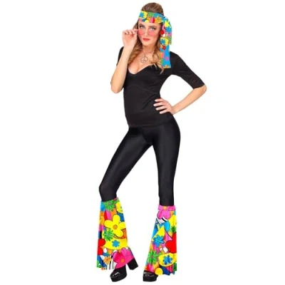 Afbeelding van WIDMANN MILANO PARTY FASHION Hippie set uit de jaren 60/70, hoofdband en leggings, hippie, reggae, Flower Power