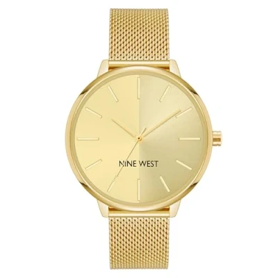 Afbeelding van Nine West Dames mesh armband horloge, Rose goud/zwart,