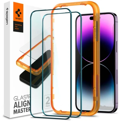 Afbeelding van Spigen AlignMaster Full Cover Glass 2 pack voor iPhone 14 Pro Max gehard glas