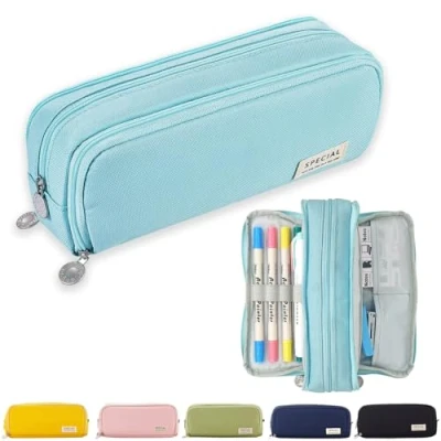 Afbeelding van Pennenetui voor jongeren, jongens en meisjes, 3 vakken, grote inhoud, school kantoor etui (Blauw)