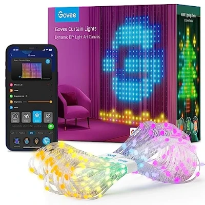 Afbeelding van Govee Gordijn Lights Kerstlichtsnoer, 520 leds, RGBIC, voor buiten, doe het zelf, 86 modi, IP65 waterdicht, compatibel met Alexa, slaapkamer, feest, kerstdecoratie (1,5
