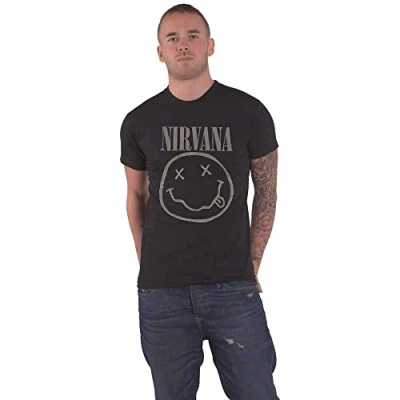 Afbeelding van Nirvana Black Happy Face Heren T shirt 2XL Zwart