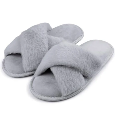 Afbeelding van riemot Pluizige pantoffels voor dames, grijs.