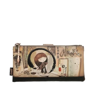 Afbeelding van Anekke Grote flexibele portemonnee voor dames, RFID bescherming, kunstleren met ritssluiting en Shoen lipje, accessoires afmetingen 20 x 10 2, Meerkleurig