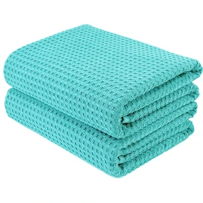 Afbeelding van POLYTE Set van 2 extra grote badhanddoeken microvezel, sneldrogend, pluisvrij, 76 x 152 cm (turquoise, wafelweefsel)
