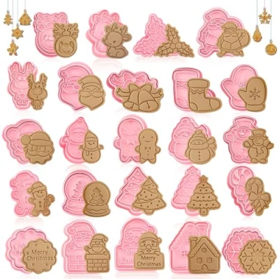 Afbeelding van Emporte Kerstmunten, 24 stuks, 3D vorm, koekjesvorm, kunststof, koekjesvorm voor kinderen, bakvorm, gebak, Kerstmis, decoratie van fondant, koekjes, koekjes (Kerstmis 24)
