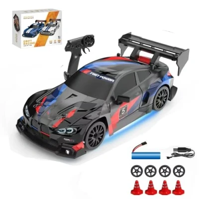 Afbeelding van Siereolly Drift Car 1:24 Voiture de course télécommandée 20 km/h 4WD 2,4 GHz Mini RC avec lumières LED pour enfants