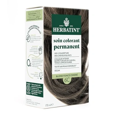 Afbeelding van Herbatint Permanente haarkleuring 6C donkerblond asblond 170 ml ammoniakvrij, 100% dekking voor wit haar Dermatologisch getest de gevoelige huid, met 8 biologische plantenextracten
