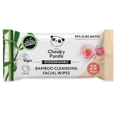 Afbeelding van The Cheeky Panda Bamboe gezichtsreinigingsdoekjes, rozengeur, 25 x reinigingsdoekjes, gezichts en oogmake up remover