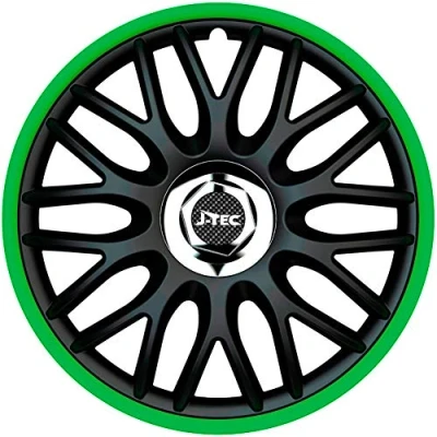 Image de J Tec Jeu d&#039;enjoliveurs Orden R 14 inch noir/vert + anneau chromé