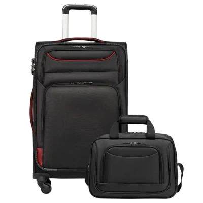 Afbeelding van COOLIFE Trolleykoffer, reiskoffer met 4 wielen, stoffen koffer, handbagage, TSA slot, koffer bevat 1 grote schoudertas, zwart en rood., Nice