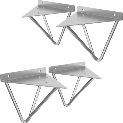 Afbeelding van ML Design 4 stuks planksteun 160 mm, grijs, gemaakt van metaal, driehoekige planksteunen, zwevende planksteun, haarspeld wandsteun, prisma wandbevestiging, wandplank wandsteun