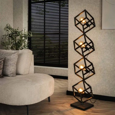 Afbeelding van Hoyz Collection Vloerlamp 4L Kubus Charcoal