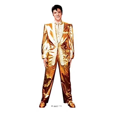 Afbeelding van STAR CUTOUTS SC318 Presley gesneden van levensgroot karton met beroemde glans, perfect voor feestjes en Elvis fans, 182 cm hoog, gouden kostuum