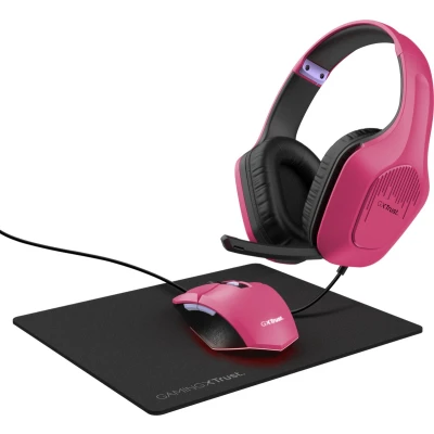 Afbeelding van Trust GXT 790P 3 in 1 Gaming muis &amp; headset set USB Optisch Pink Verlicht