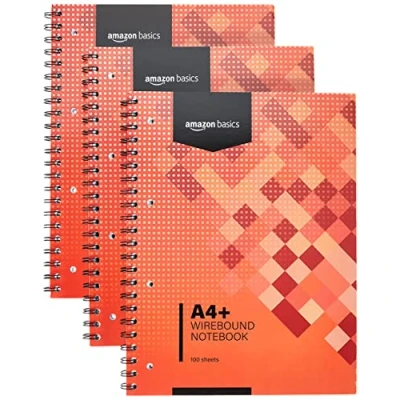Afbeelding van Amazon Basics Set van 3 spiraalbinding, 100 vellen/200 pagina&#039;s, DIN A4+, 80 g/m², rood