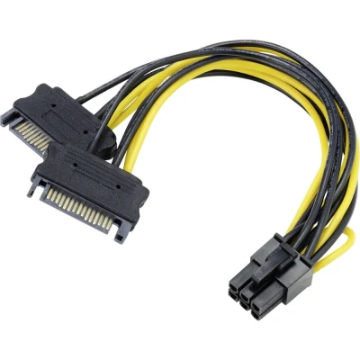 Afbeelding van Akasa Stroom Adapter [2x SATA stroomstekker 1x PCIe stekker 6 polig] 0.15 m Zwart, Geel
