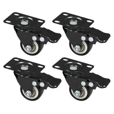 Afbeelding van HMF Set van 4 robuuste wielen met PU rem, 38 mm, belastbaar tot 300 kg, zwart, stuks
