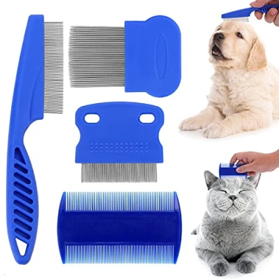 Image de Lot de 4 peignes anti taches pour chat et chien Outil toilettage puces poux Peigne à fourrure chiot chaton Multifonction formes