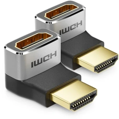 Afbeelding van deleyCON 2 stuks HDMI adapter koppelingsaansluiting hoek 270 8K @60Hz / 4K @120Hz UHD aluminium 2.1 ARC HDR10+ Dolby Vision VRR ALLM 48Gbps grijs zwart