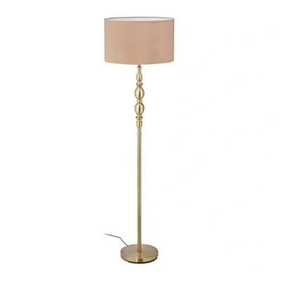 Afbeelding van Relaxdays vloerlamp woonkamer E27 met kabel, stoffen kap Ø 43 cm, vintage 156 cm hoog, beige/goud