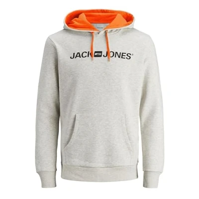 Afbeelding van JACK &amp; JONES Hoodie voor heren met logo, White Melange (Shocking Orange/Reg Fit), XXL, Fit)