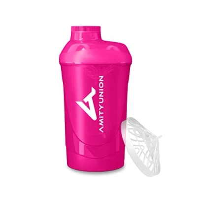 Afbeelding van AMITYUNION Eiwitshaker voor dames, 800 ml, roze de luxe, lekvrij, zonder BPA, met zeef, romige milkshakes, isolaten en sportconcentraten