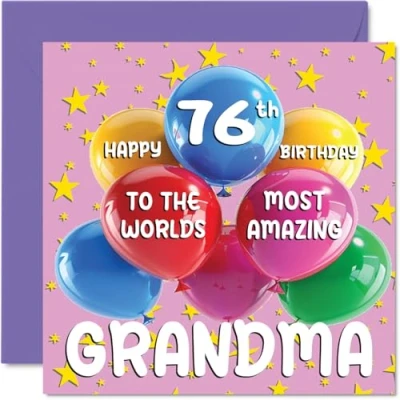 Afbeelding van 76 jaar verjaardagskaart voor oma World&#039;s Most Amazing Grandma van kleindochter en kleinzoon, 145 mm x mm, jaar, wenskaarten