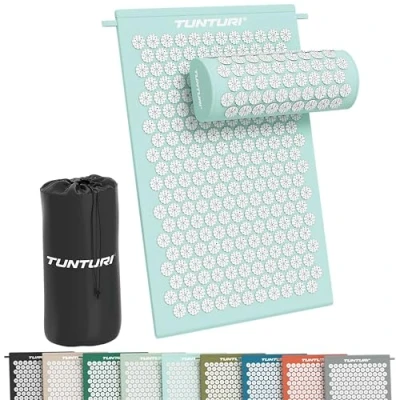 Afbeelding van Tunturi Spijkermat met kussen Acupressuur Meditatie Mat Acupunctuur Set Massage en Ontspanning 68x42x2 cm Lichtblauw