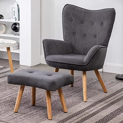 Afbeelding van Fauteuil met voetsteun, relaxstoel, woonkamerstoel, fluweel, bijzetstoel, HollyHOME leesstoel, slaapkamerstoel, donkergrijs