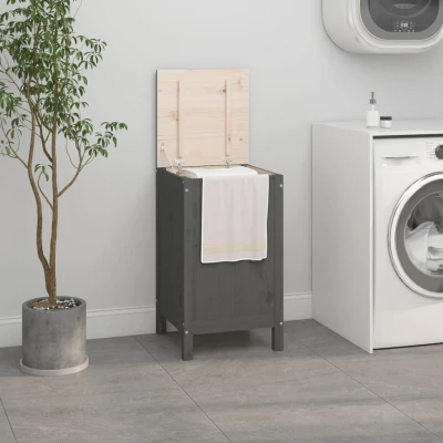 Afbeelding van Wasmand 44x44x76 cm massief grenenhout grijs