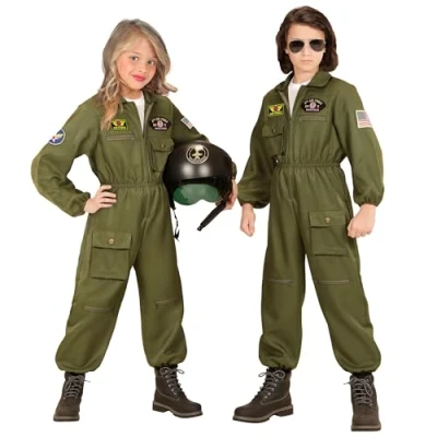 Afbeelding van Widmann Leger &amp; Oorlog Kostuum Gevechtspiloot Cruising Altitude Jongen Groen Maat 128 Carnavalskleding Verkleedkleding
