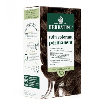 Afbeelding van Herbatint Permanente haarkleuring 5D lichtbruin goud 170 ml ammoniakvrij, 100% dekking van wit haar Dermatologisch getest voor de gevoelige huid, 8 biologische plantenextracten