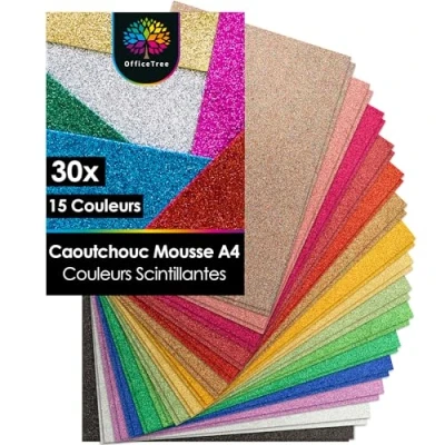 Afbeelding van OfficeTree 30 vellen 2 mm glitterschuimrubber, A4, schuimrubber, glitter, om te knutselen